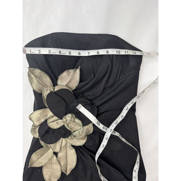 Vintage Cache Black Strapless Mini Dress Gold Floral Detail Party Cocktail Sz 4 - Picture 3 of 9